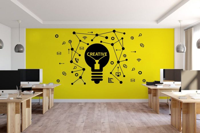 How to decorate a large office wall